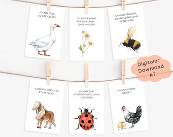 Cartes d'affirmation animaux numériques | Montessori | inscription cadeau | PDF | cadeaux enfants | Affirmations Enfants | croyances positives