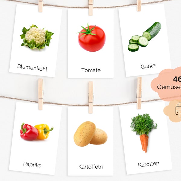 Lernkarten Gemüse | Einkaufskarten Montessori | Einkaufsliste Kinder | Flash Cards Lebensmittel | PDF | Zum Ausdrucken | Sprachlernkarten