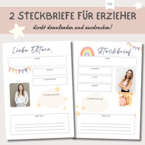 2  Steckbriefe für Erzieher für Kindergarten / Ordner Vorlagen / Krippe / Kita / Tagesmutter, PDF zum Ausdrucken, Download, Waldkindergarten