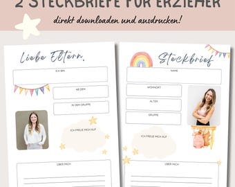 2 profiles for educators for kindergarten / folder templates / nursery / daycare / childminder, PDF for printing, download, forest kindergarten