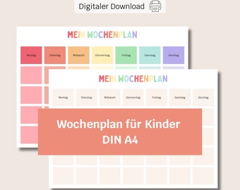 Wochenplan Kinder | Montessori | Tagesplan | Wochenplaner Kindergartenkind A4 | Zum Ausdrucken | PDF | Digital