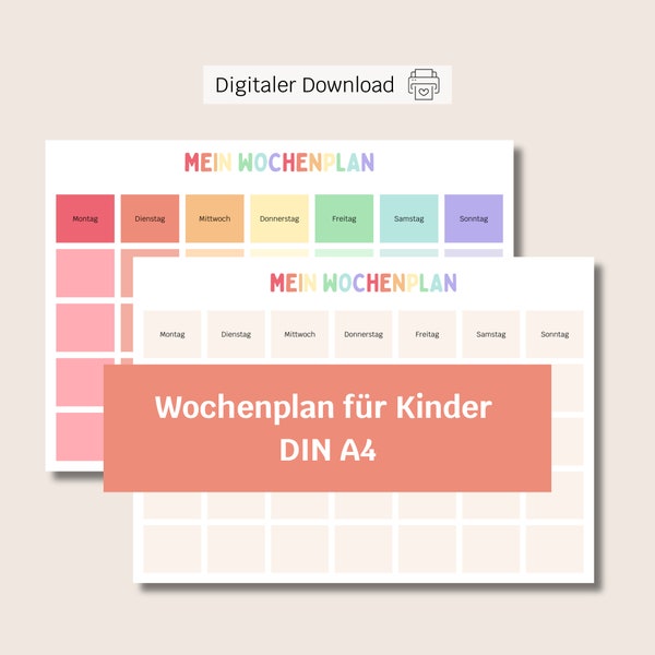 Wochenplan Kinder | Montessori | Tagesplan | Wochenplaner Kindergartenkind A4 | Zum Ausdrucken | PDF | Digital