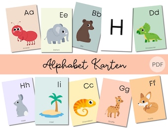 ABC Karten A7 | Alphabet Lernkarten | Geschenk Einschulung | Montessori | Buchstaben lernen | Bildkarten | Digitaler Download | PDF | Schule