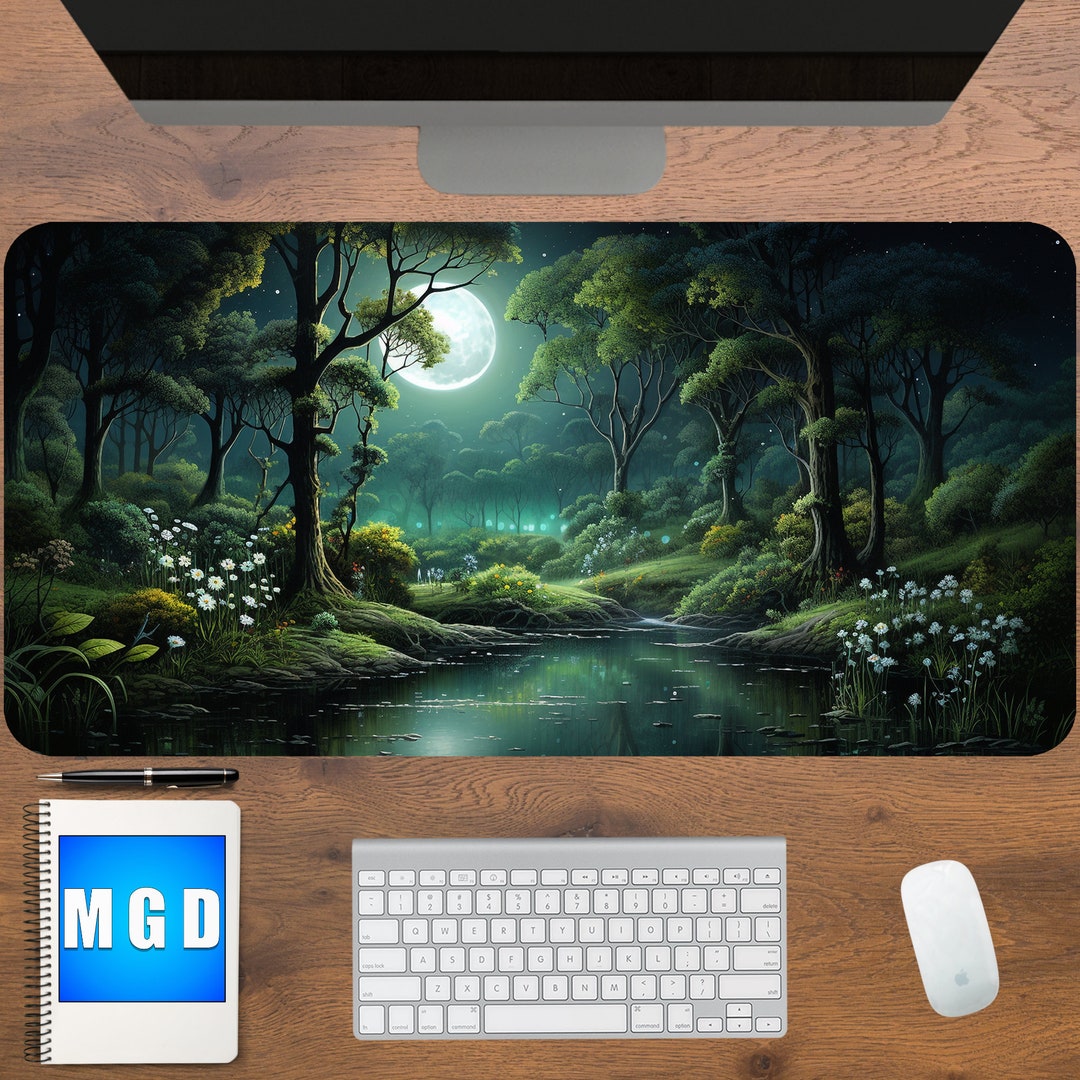 Night Forest Desk Mat Green Forest Desk Pad Witchy Forest Etsy