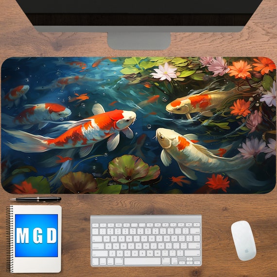 Kawaii Koi Fish Desk Mat, Japanese Mousepad, Large Anime Desk Mat