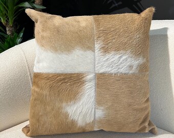 Bruinbeige kalfsleer kussen, Turks leren kussen