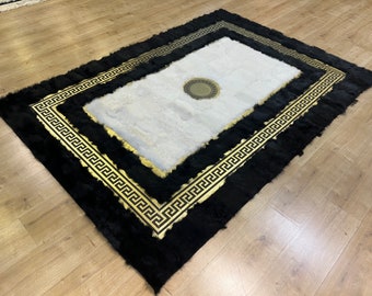 Black and Gold Sheepskin Rug, Leather Area Rug