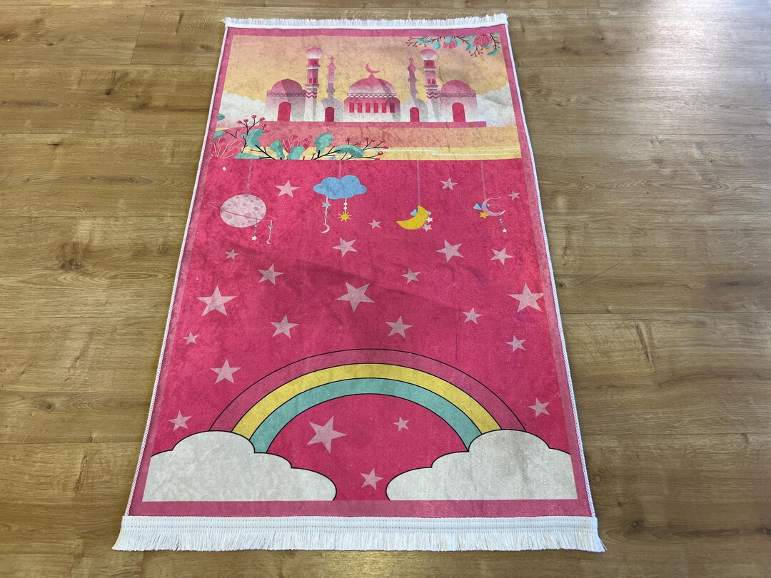 Iraq Baby Rug Pink Children’s Prayer Rug Cute Modern Janamaz for Kids , Anti-slip ...