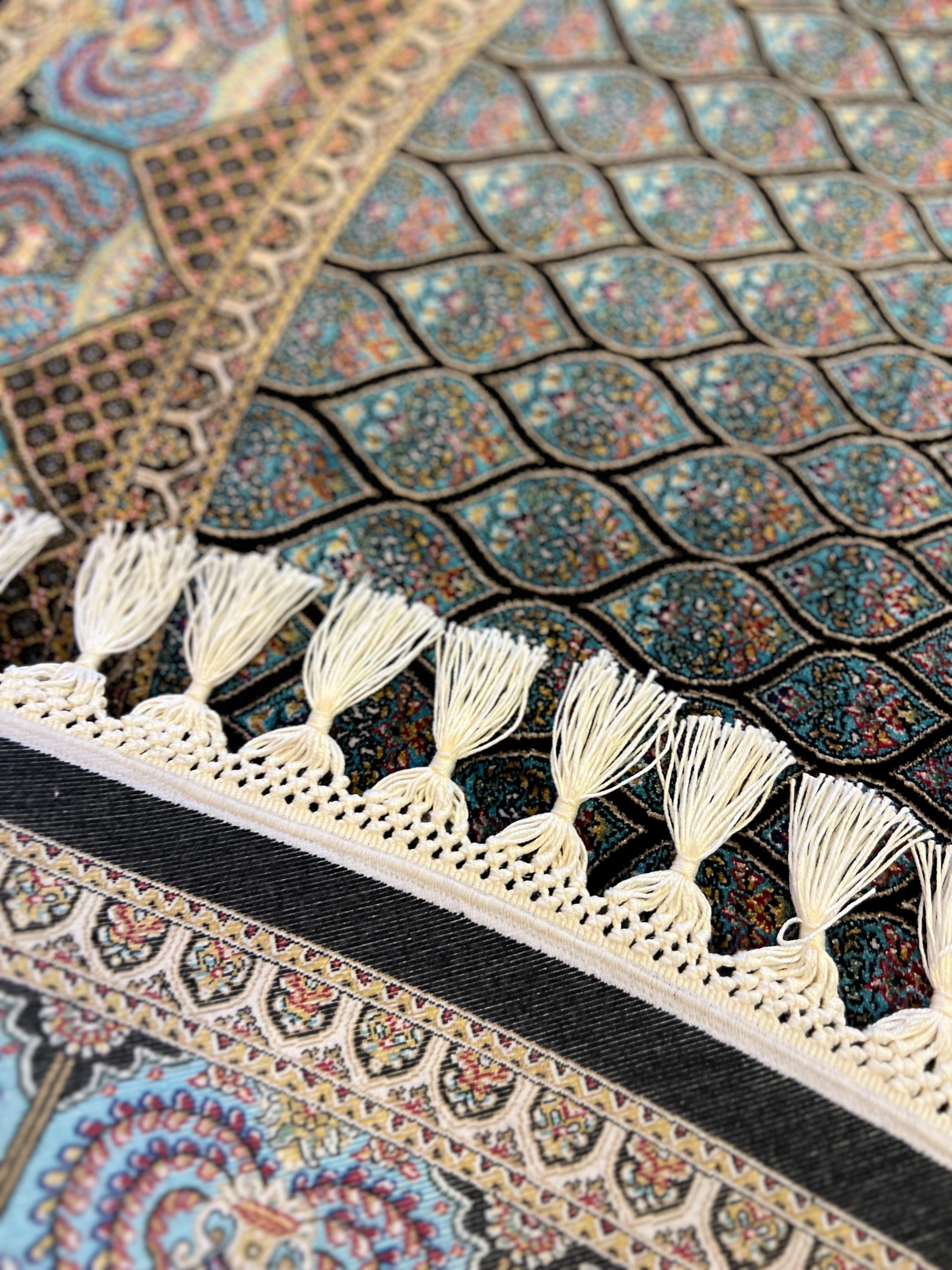 Turquoise Silk Ribbed Rug Circle Silk Rug, Turquoise Turkish Area Carpet, Traditional Anatolian ...