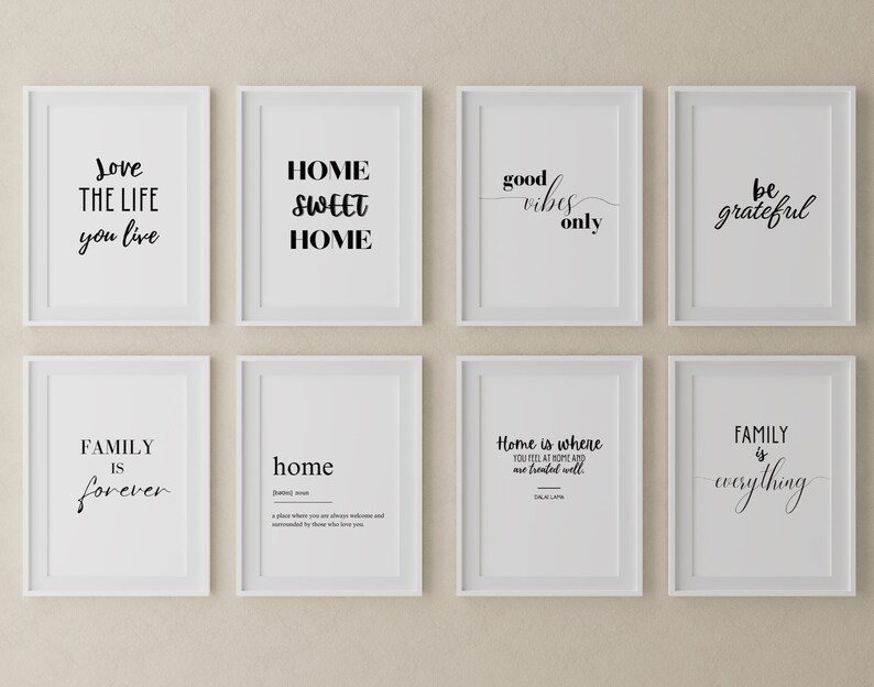Set of 8 PRINTABLES (free 1 Template) ,home Decor, Living Room Decor ...
