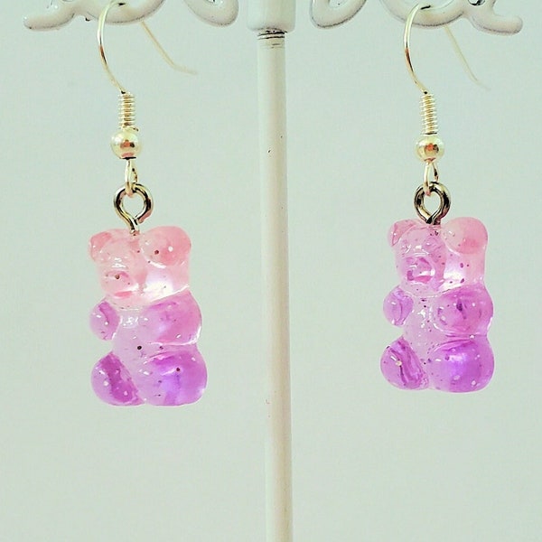 Glitter Gummy Bear Dangle Earrings Cute Novelty Jewelry