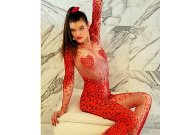 Heart Costume for Performance, Full Body Spandex Unitard Contortion Catsuit for Acrobatics, Aerial Silks, Lyra