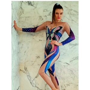 Butterfly Costume for Performance Size S/M, Full Unitard Catsuit Circus Arts, Aerialist, Festival