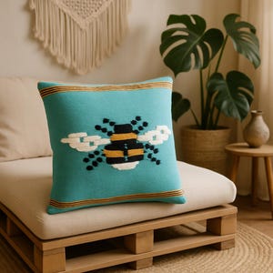 Handwoven Boho Bee Pillow Cover  Perfect for Cozy Home Décor