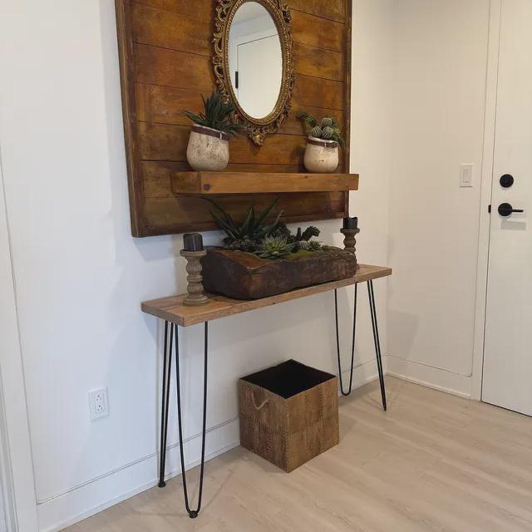 Handmade Rustic Wood Console Table | Entryway Sofa Table With Metal ...