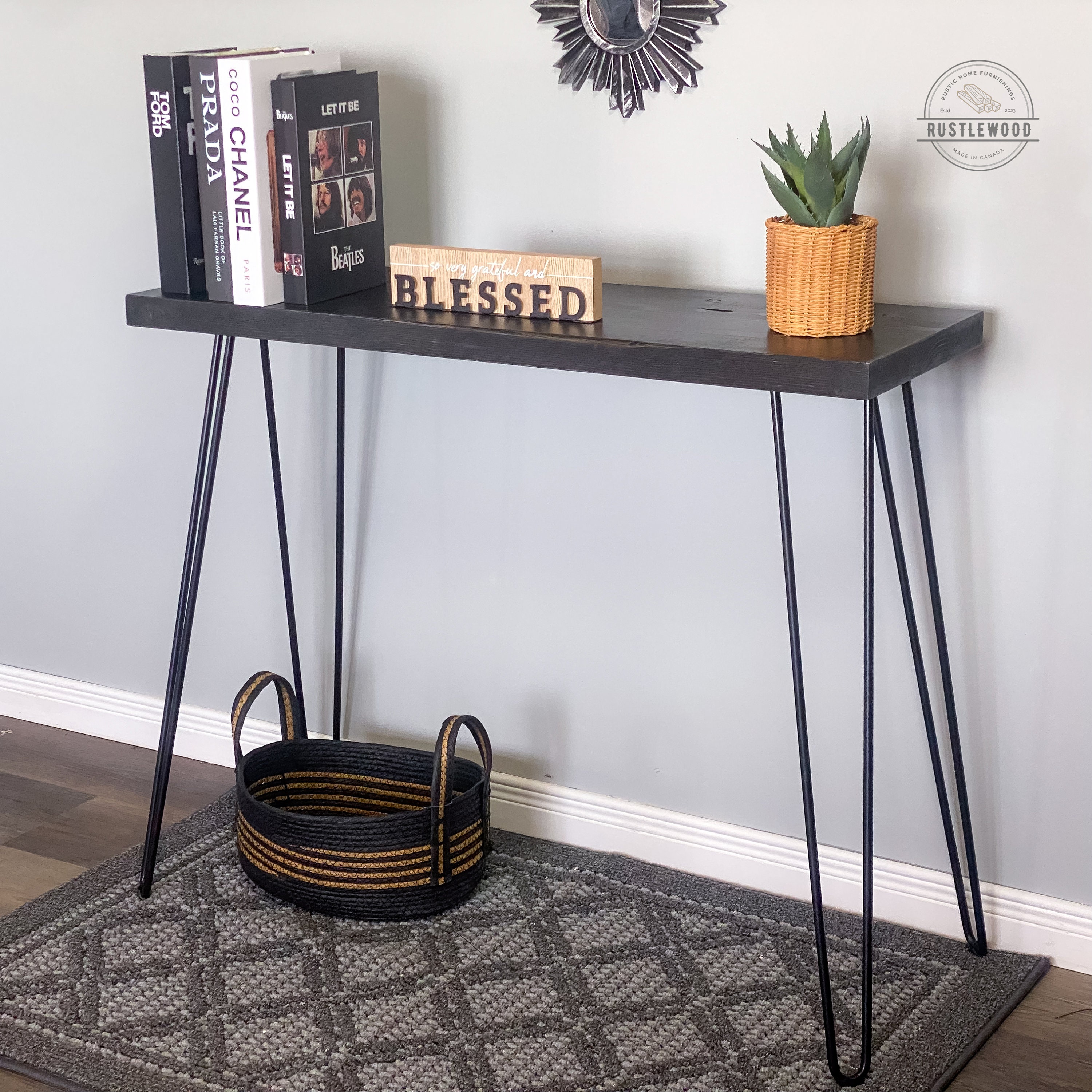 Handmade Rustic Wood Console Table | Entryway Sofa Table With Metal ...