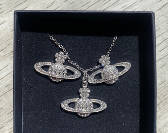 Inspired unisex Vivienne Saturn necklace and earrings set