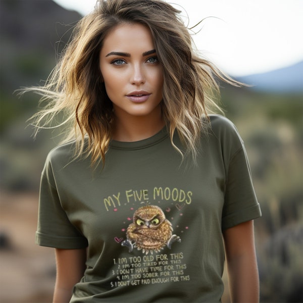 My Five Moods Soft Style T-Shirt | My Five Moods Tee | Funny Mood Tee | Cute Owl Mood Soft Style Tee | Owl Lover Tee | Cute Owl Mood T-Shirt