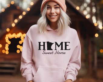 Minnesota Zuhause süß zu Hause Unisex Hoodie | MN Sweatshirt | Gemütliches Kapuzensweatshirt | Mittlerer Westen Geschenk | Minnesota-Stolz | Geschenk für Homebody