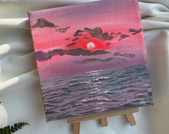 Mini tableau coucher de soleil | Art de paysage marin de rêve | Décoration d'intérieur | Art mural | Art miniature