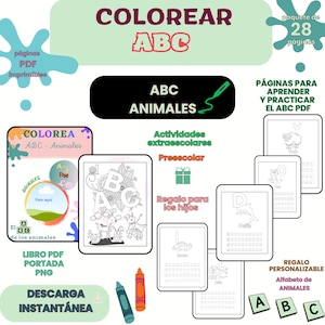 Letras del alfabeto-ABC Animales / Español/ descarga hoja de trabajoPDF, aprendizaje para niños animales, educación hogar-escuela preescolar