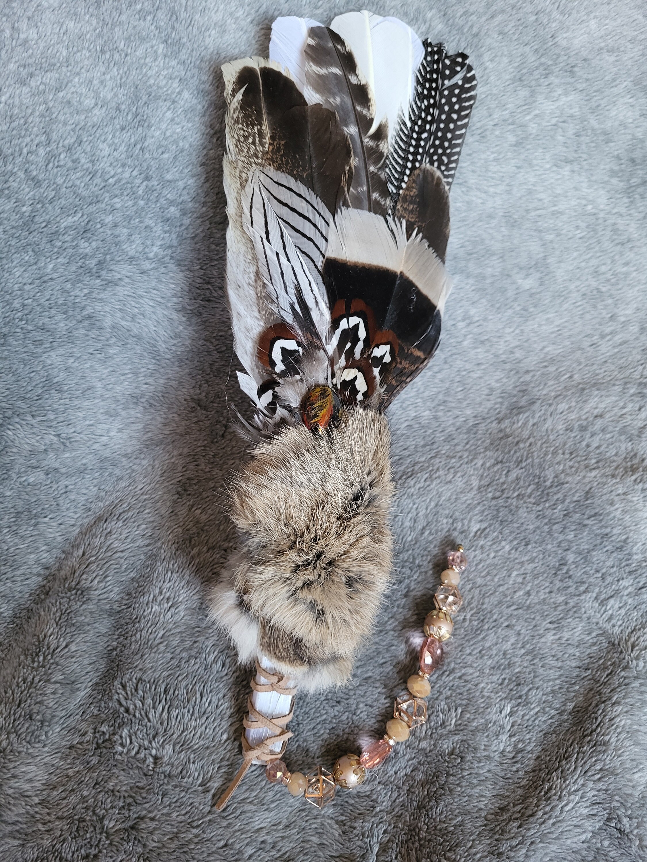 Deluxe Authentic Native American Indian Navajo Prayer Smudge Feather Fan -   Log Cabin Decor