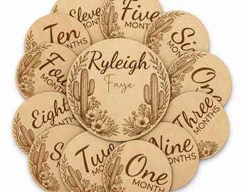 Personalized Wooden Baby Milestone Markers, Cactus Floral, Boho Nursery Keepsake