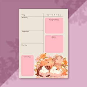 Cute Printable Guinea Pig Planner, Daily Schedule, Kawaii Printable ...