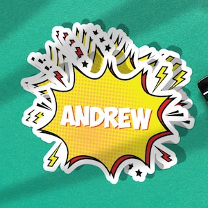 Personalized retro name sticker for boys,comic book name sticker,back to school sticker,name sticker for waterbottle for boys,gift for boys