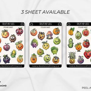 Leuk stickervel voor groenten en fruit | fruitsticker voor waterfles, groentestickers, fruitstickerpakket, grappige stickers, veganistische plannerstickers