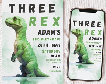 Dinosaur Birthday Invitation Editable Template 3rd Birthday invite Third Party invitation Digital Boy Dinosaur birthday invite Download