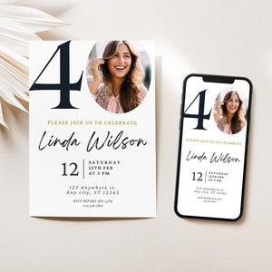 40 Geburtstagseinladung Foto Vorlage Canva Digital 40 Geburtstag einladen Digital Download Evite Druckbare 40 Geburtstagskarte
