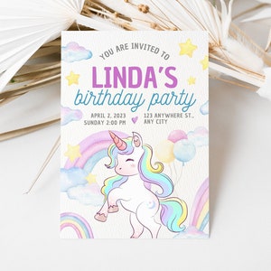 Unicorn invite, Unicorn Birthday invitation, Unicorn Party invites, Unicorn Rainbow Birthday Invitation Editable Digital Template
