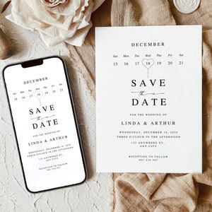 Digital Save The Date Vorlage Hochzeitseinladung Kalender Save the Date einladen Download Bearbeitbar Save The Date Canva Evite druckbare Karte