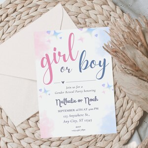 Gender Reveal invitation Template Gender Reveal Party invite Gender Reveal invitation Editable Baby Gender Reveal Digital Printable Download