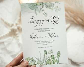 Greenery Wedding Invitation Template, Eucalyptus Wedding Minimalist Card, Greenery Gold Wedding Invite template Download | Sage Green Evite