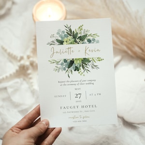 Modello di invito per matrimonio Greenery, modello di invito per matrimonio minimalista Eucalyptus, modello di invito per matrimonio Greenery Gold Download / Sage Green Evite