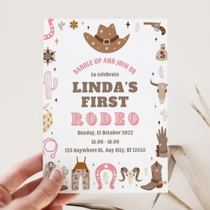 Editable Cowgirl First Rodeo Brthday Invitation Template, Wild West Cowgirl 1st Rodeo Party, Southwestern Ranch Birthday Party IDownload
