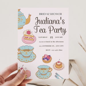Tea Party Bridal Shower Invitation Editable time for Tea Wedding Invite Shower Floral Pink Gold Blush Love is Brewing  Template Printable