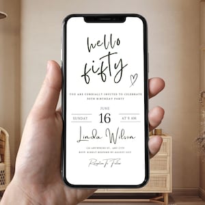 50. Geburtstag Einladung Vorlage Digital Download Hello Fifty Geburtstagskarte für Frauen zum Geburtstag