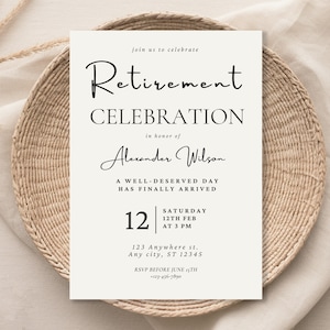 Modèle d'invitation à la retraite modifiable, invitation à la fête de la retraite moderne, téléchargement numérique, invitation à la célébration de la retraite imprimable numérique