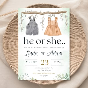 Classic Gender Reveal invitation Template Digital Download Editable Baby Gender Reveal Party invite He or She Gender Reveal invitation
