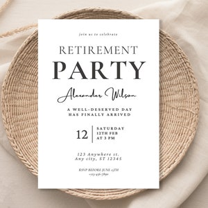 Modèle d'invitation à la fête de la retraite moderne, invitation à la retraite modifiable en téléchargement numérique, carte numérique d'invitation à la retraite imprimable