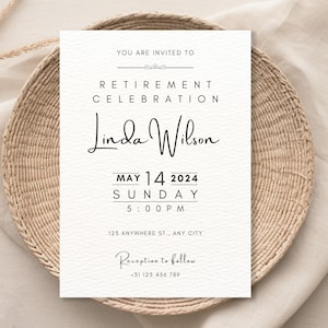 Modèle d'invitation à la fête de la retraite moderne, invitation à la retraite modifiable en téléchargement numérique, carte numérique d'invitation à la retraite imprimable