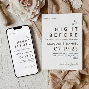 Digital Rehearsal Dinner Invitation | Modern Minimalist Wedding Rehearsal Evite | Electronic Text Dinner Invite | Editable Template Canva