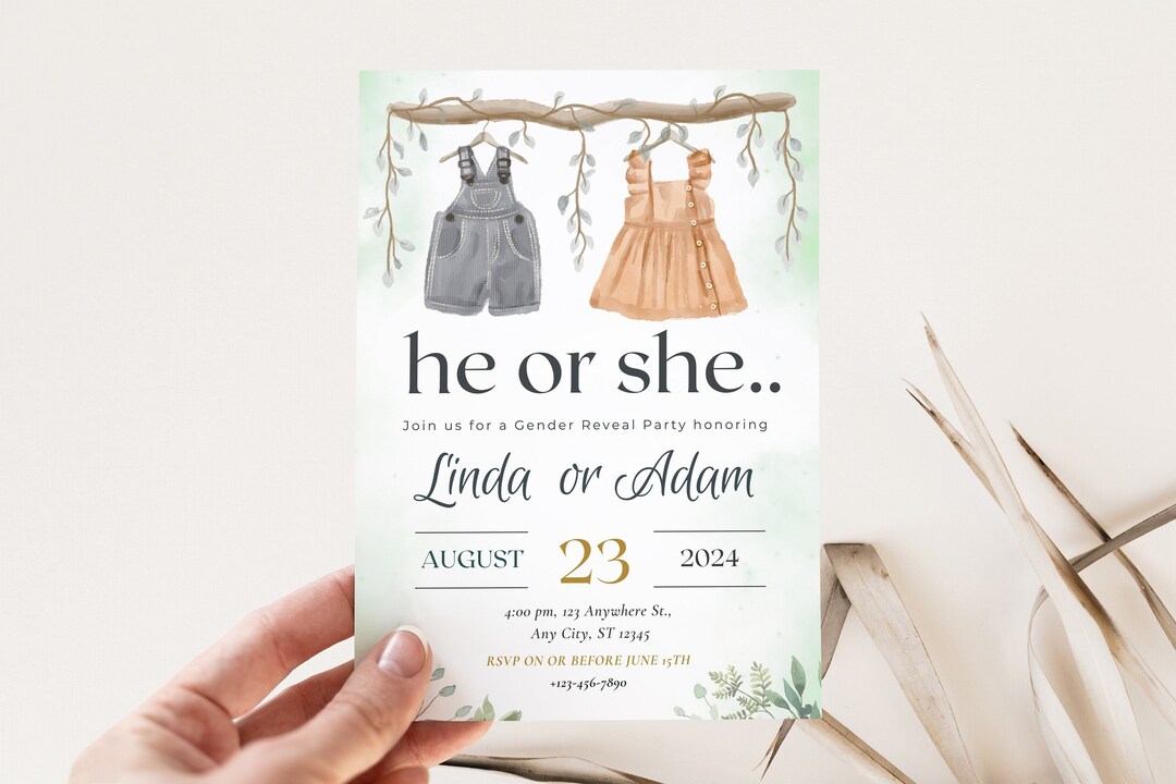 Gender Reveal Invitation Template Gender Reveal Party Invite Gender ...