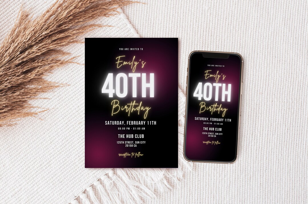 40th Birthday Invitation Template Digital Forty Birthday Electronic ...