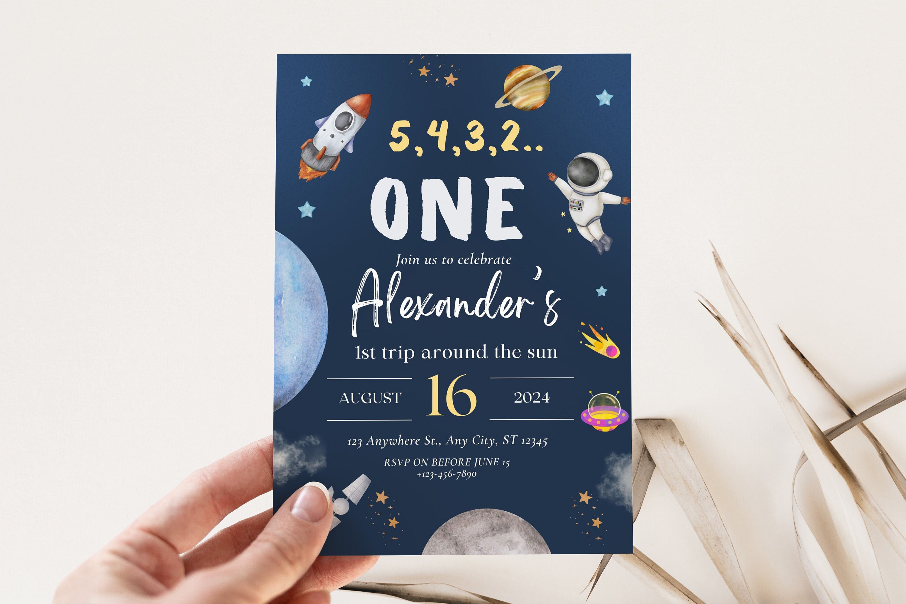 First Trip Around The Sun Birthday Invitation Template Editable Outer Space Theme 1st Birthday Invite Astronaut Galaxy Invite Printable
