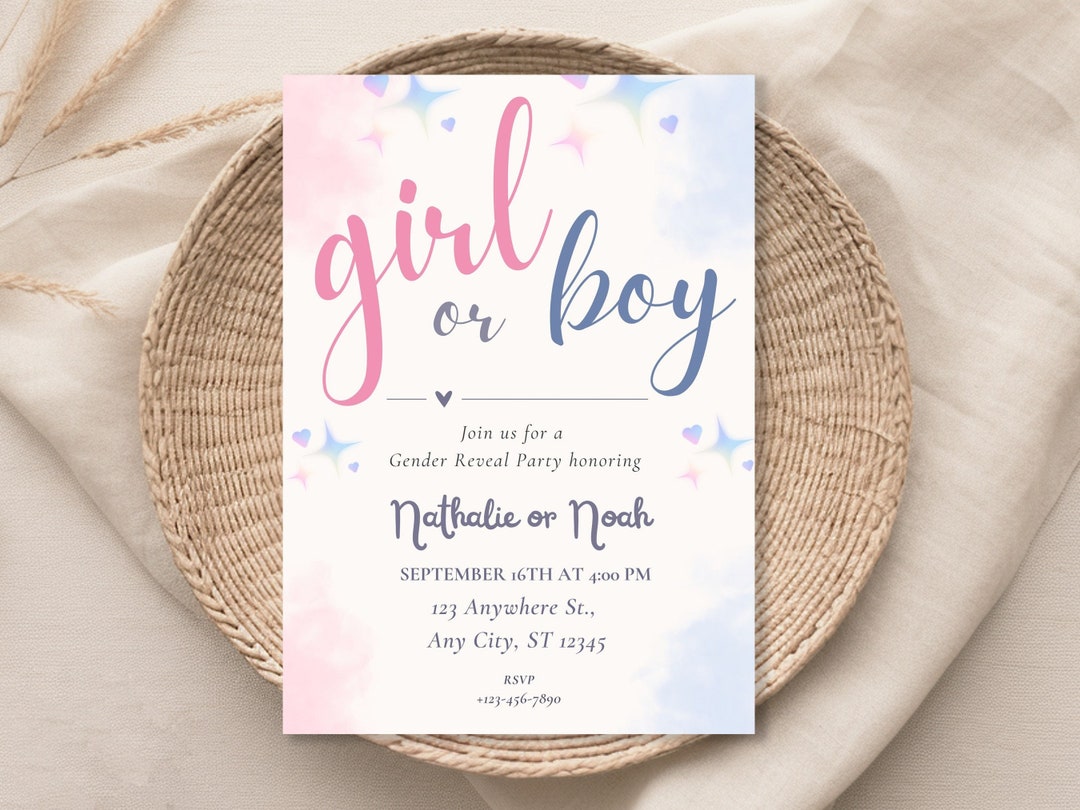 Editable Gender Reveal Invitation Template Gender Reveal Party Invite ...