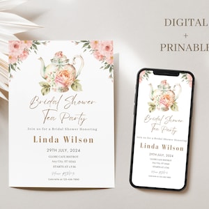 Tea Party Bridal Shower Invitation Template, Printable Bridal Tea Shower Invite, Bridal Brunch ...